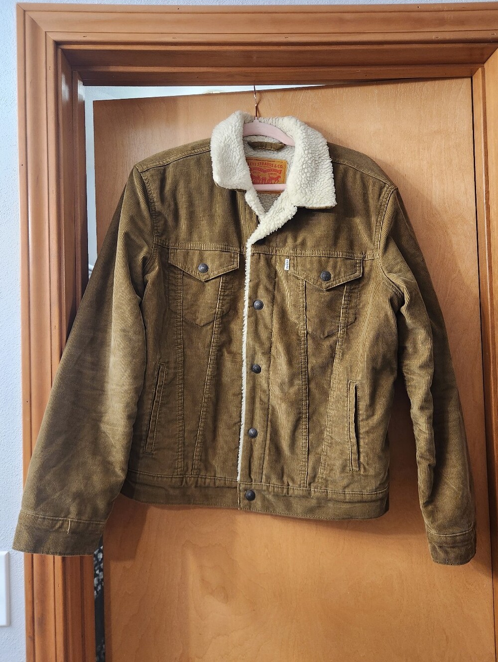Womens Sherpa-Lined Corduroy Jacket - Olive Brown Sz Medium
